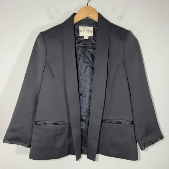 Reiss Violet Open Front Matt Black Jacket Blazer size S - Picture 3 of 8
